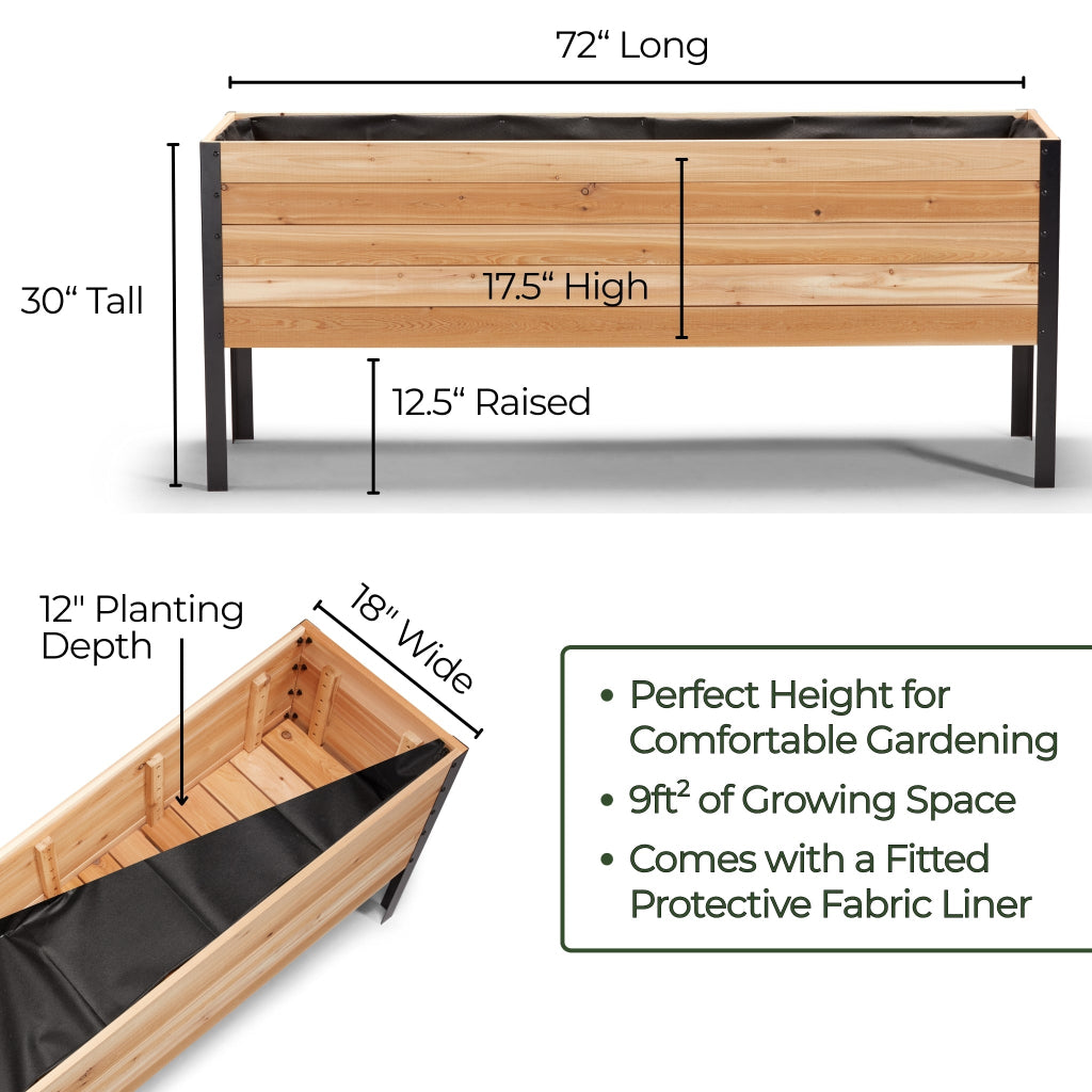 18″ x 72″ Deep Root Raised Garden Bed - 30″ TALL - Select Grade